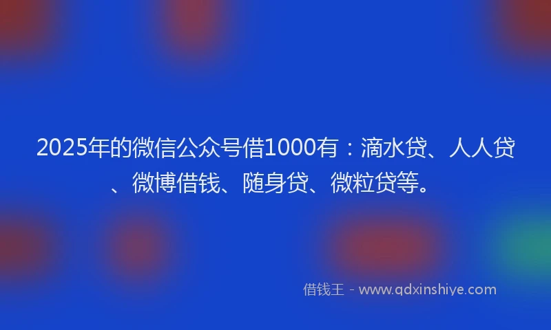 2025年的微信公众号借1000有：滴水贷、人人贷、微博借钱、随身贷、微粒贷等。