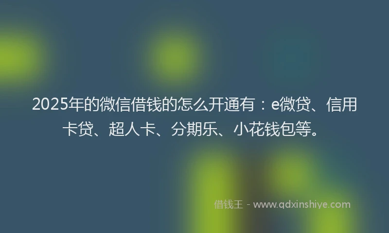 2025年的微信借钱的怎么开通有：e微贷、信用卡贷、超人卡、分期乐、小花钱包等。