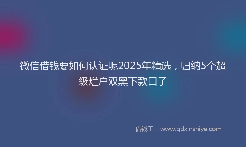 微信借钱要如何认证呢2025年精选，归纳5个超级烂户双黑下款口子
