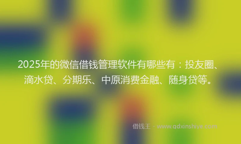 2025年的微信借钱管理软件有哪些有：投友圈、滴水贷、分期乐、中原消费金融、随身贷等。