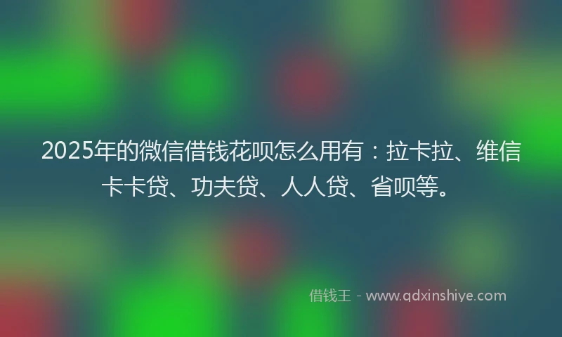 2025年的微信借钱花呗怎么用有：拉卡拉、维信卡卡贷、功夫贷、人人贷、省呗等。
