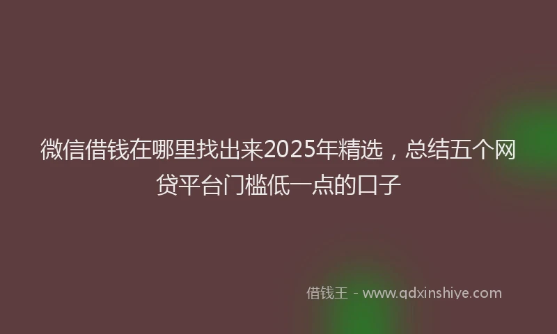 微信借钱在哪里找出来2025年精选，总结五个网贷平台门槛低一点的口子