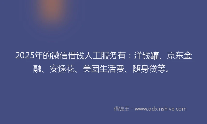 2025年的微信借钱人工服务有：洋钱罐、京东金融、安逸花、美团生活费、随身贷等。