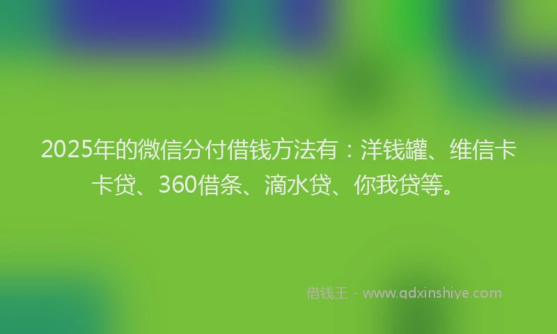 2025年的微信分付借钱方法有：洋钱罐、维信卡卡贷、360借条、滴水贷、你我贷等。