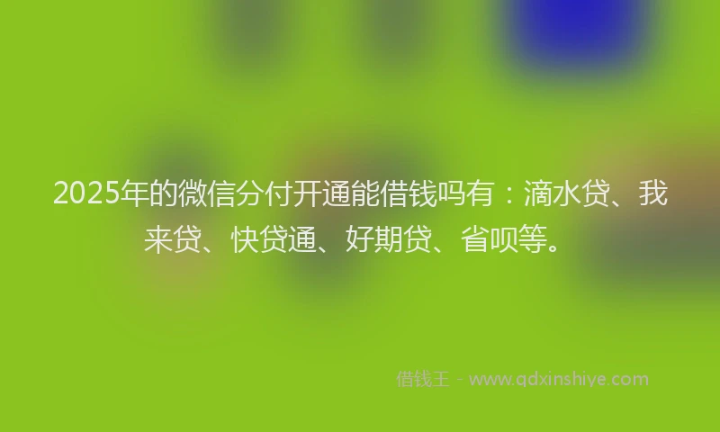 2025年的微信分付开通能借钱吗有：滴水贷、我来贷、快贷通、好期贷、省呗等。
