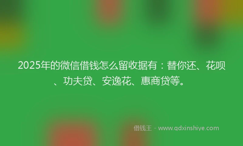 2025年的微信借钱怎么留收据有：替你还、花呗、功夫贷、安逸花、惠商贷等。