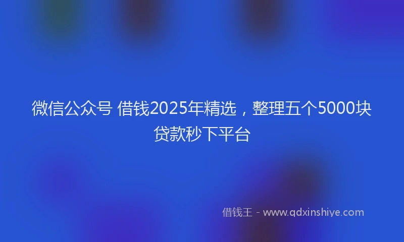 微信公众号 借钱2025年精选，整理五个5000块贷款秒下平台