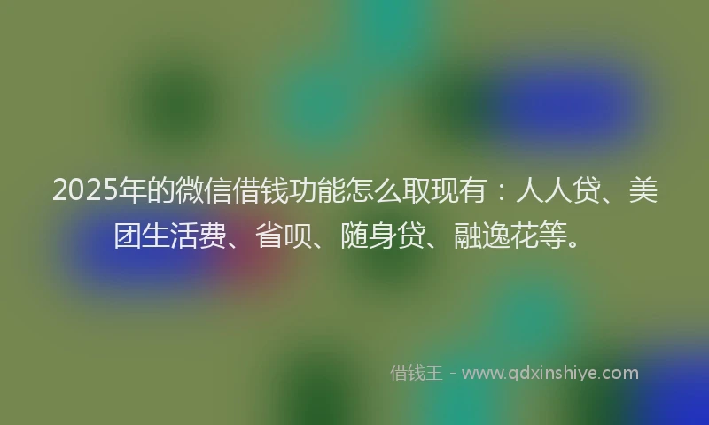 2025年的微信借钱功能怎么取现有：人人贷、美团生活费、省呗、随身贷、融逸花等。