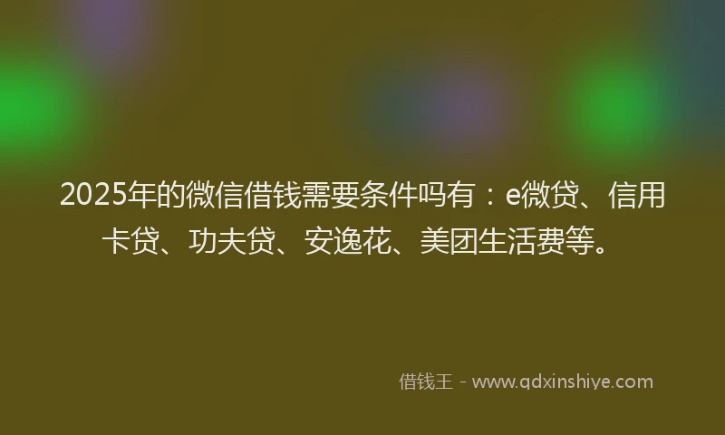 2025年的微信借钱需要条件吗有：e微贷、信用卡贷、功夫贷、安逸花、美团生活费等。