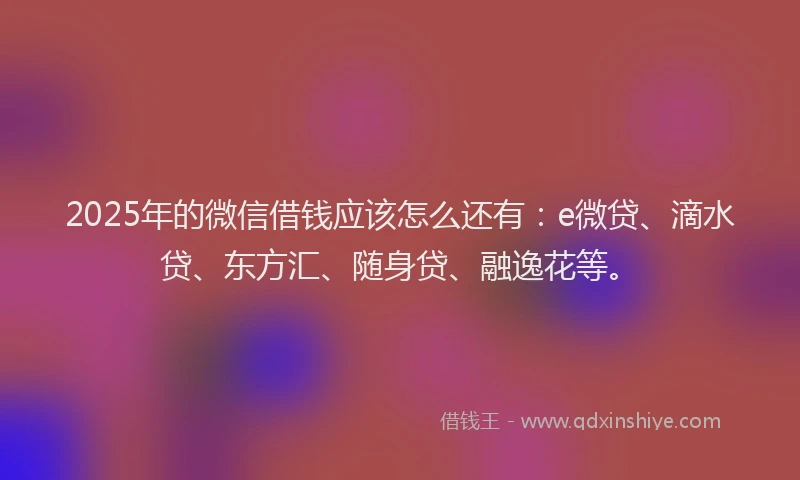 2025年的微信借钱应该怎么还有：e微贷、滴水贷、东方汇、随身贷、融逸花等。