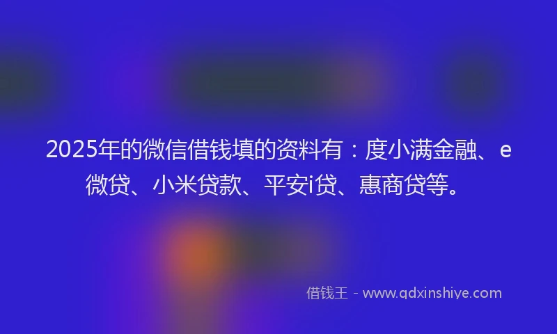 2025年的微信借钱填的资料有：度小满金融、e微贷、小米贷款、平安i贷、惠商贷等。