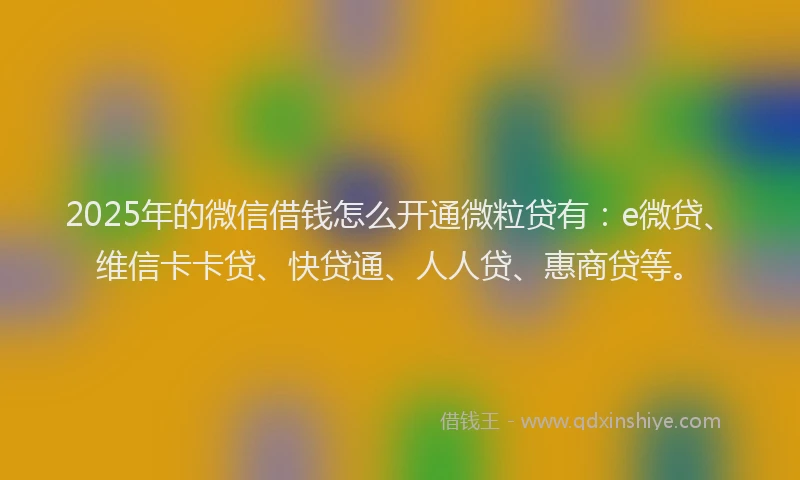 2025年的微信借钱怎么开通微粒贷有：e微贷、维信卡卡贷、快贷通、人人贷、惠商贷等。