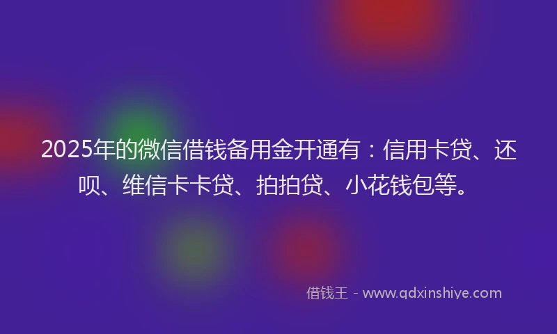 2025年的微信借钱备用金开通有：信用卡贷、还呗、维信卡卡贷、拍拍贷、小花钱包等。