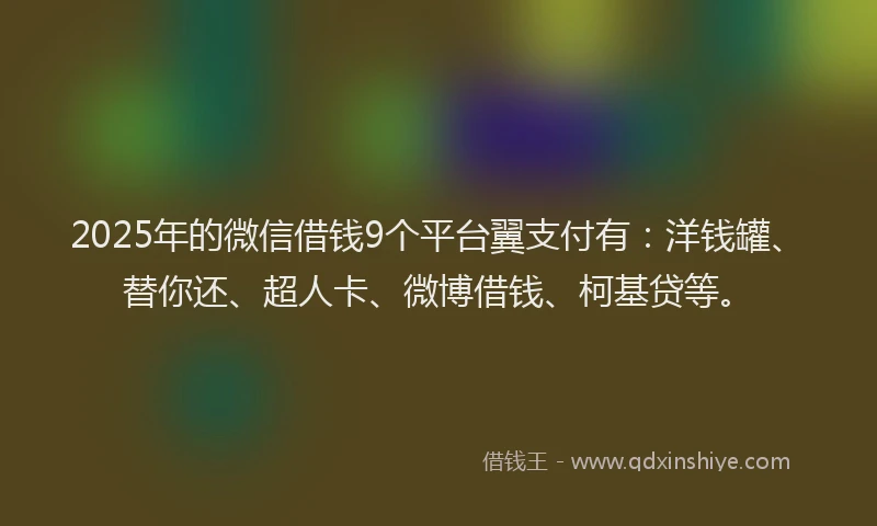 2025年的微信借钱9个平台翼支付有：洋钱罐、替你还、超人卡、微博借钱、柯基贷等。