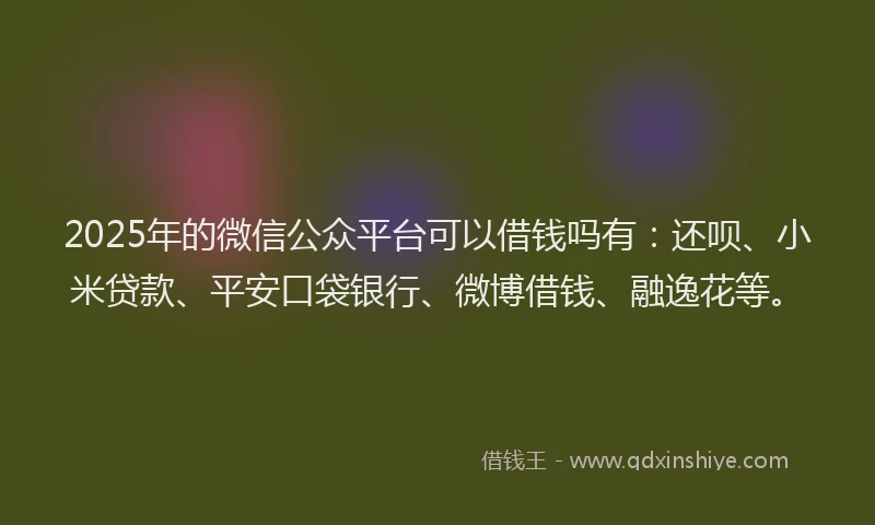 2025年的微信公众平台可以借钱吗有：还呗、小米贷款、平安口袋银行、微博借钱、融逸花等。