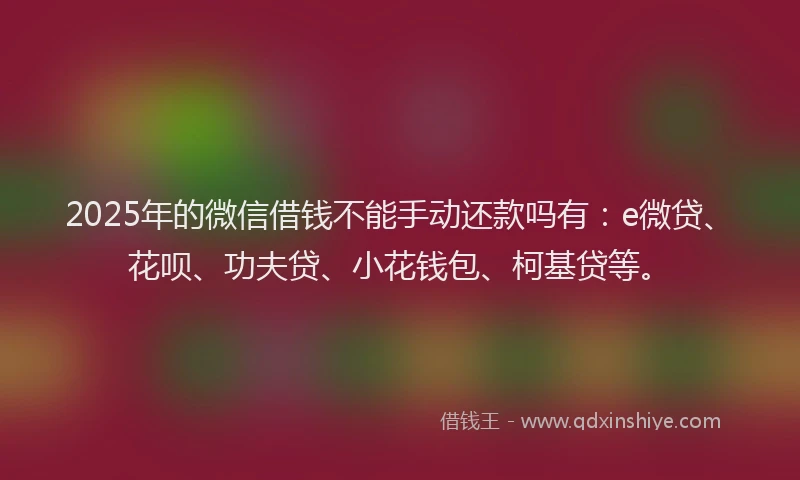 2025年的微信借钱不能手动还款吗有：e微贷、花呗、功夫贷、小花钱包、柯基贷等。