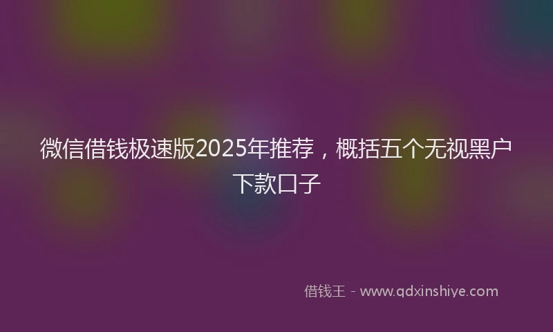 微信借钱极速版2025年推荐，概括五个无视黑户下款口子