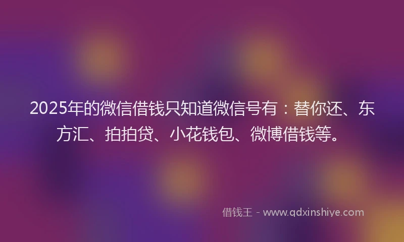 2025年的微信借钱只知道微信号有：替你还、东方汇、拍拍贷、小花钱包、微博借钱等。