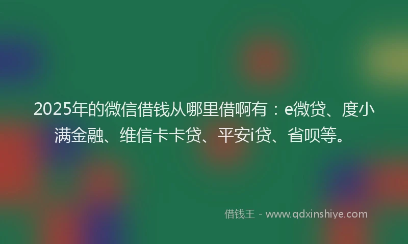 2025年的微信借钱从哪里借啊有：e微贷、度小满金融、维信卡卡贷、平安i贷、省呗等。
