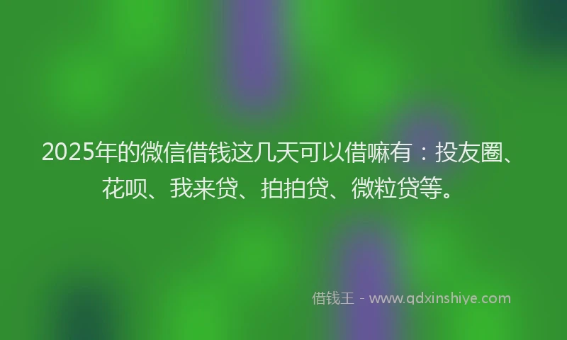 2025年的微信借钱这几天可以借嘛有：投友圈、花呗、我来贷、拍拍贷、微粒贷等。