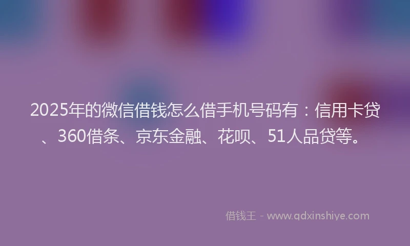 2025年的微信借钱怎么借手机号码有：信用卡贷、360借条、京东金融、花呗、51人品贷等。