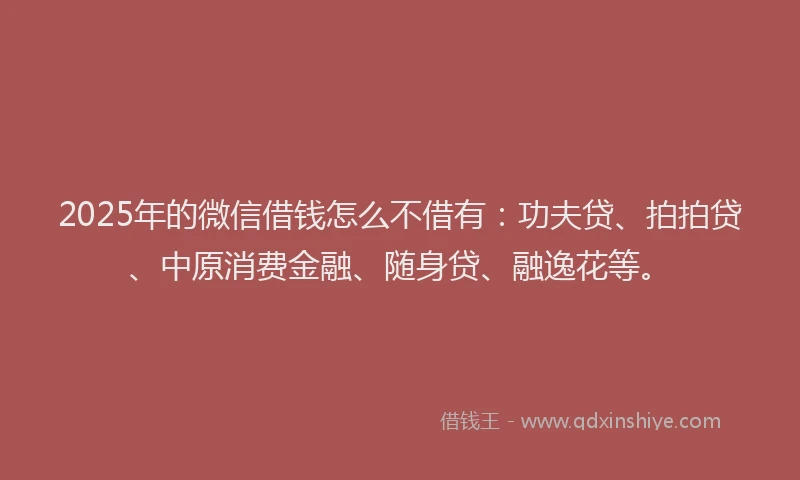 2025年的微信借钱怎么不借有：功夫贷、拍拍贷、中原消费金融、随身贷、融逸花等。