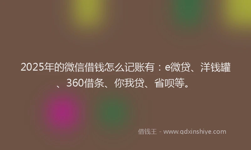 2025年的微信借钱怎么记账有：e微贷、洋钱罐、360借条、你我贷、省呗等。