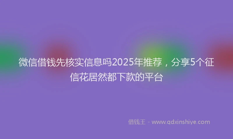 微信借钱先核实信息吗2025年推荐，分享5个征信花居然都下款的平台