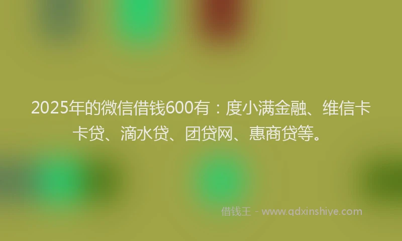 2025年的微信借钱600有：度小满金融、维信卡卡贷、滴水贷、团贷网、惠商贷等。