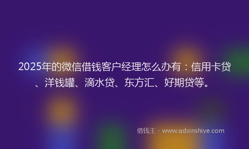 2025年的微信借钱客户经理怎么办有：信用卡贷、洋钱罐、滴水贷、东方汇、好期贷等。