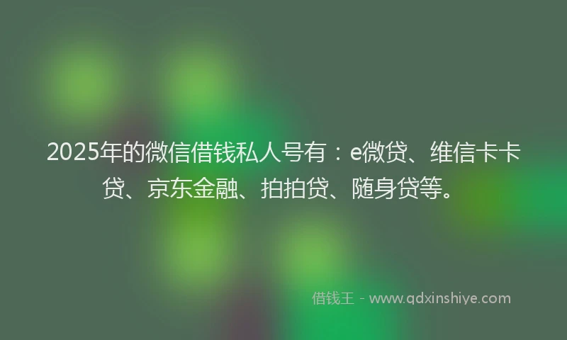 2025年的微信借钱私人号有：e微贷、维信卡卡贷、京东金融、拍拍贷、随身贷等。