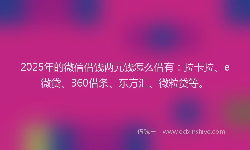 2025年的微信借钱两元钱怎么借有：拉卡拉、e微贷、360借条、东方汇、微粒贷等。