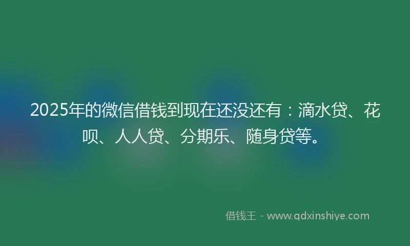 2025年的微信借钱到现在还没还有：滴水贷、花呗、人人贷、分期乐、随身贷等。