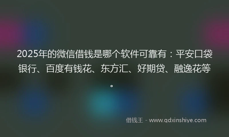 2025年的微信借钱是哪个软件可靠有：平安口袋银行、百度有钱花、东方汇、好期贷、融逸花等。