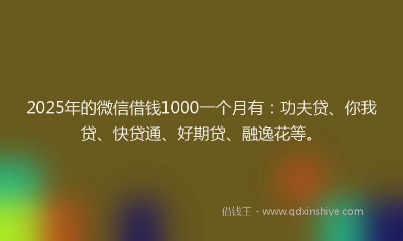 2025年的微信借钱1000一个月有：功夫贷、你我贷、快贷通、好期贷、融逸花等。