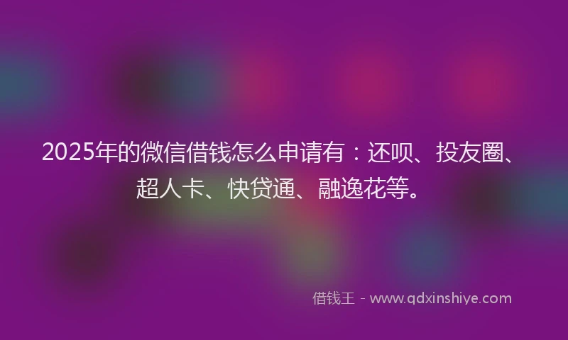2025年的微信借钱怎么申请有：还呗、投友圈、超人卡、快贷通、融逸花等。