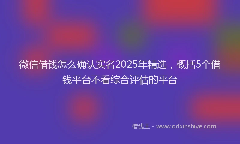 微信借钱怎么确认实名2025年精选，概括5个借钱平台不看综合评估的平台