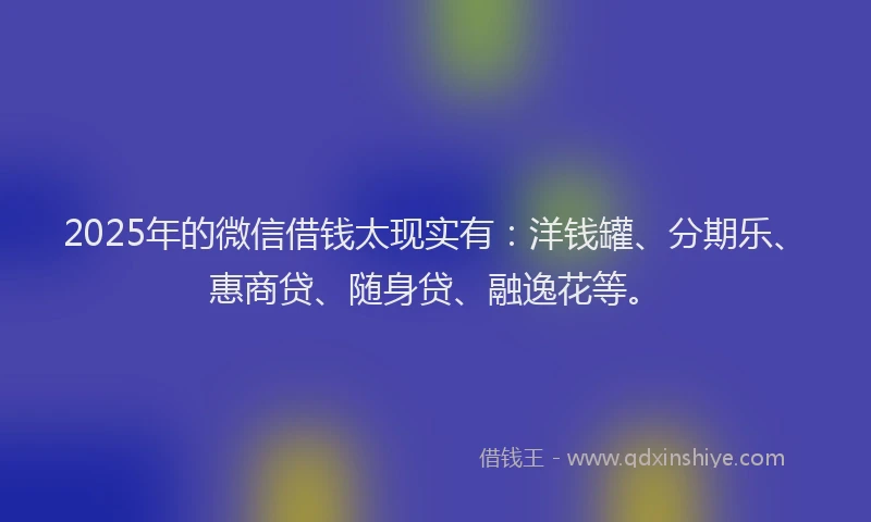 2025年的微信借钱太现实有：洋钱罐、分期乐、惠商贷、随身贷、融逸花等。