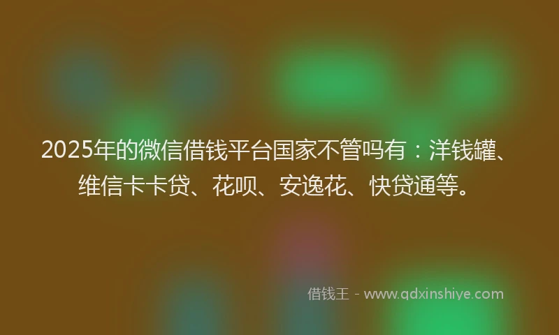 2025年的微信借钱平台国家不管吗有：洋钱罐、维信卡卡贷、花呗、安逸花、快贷通等。