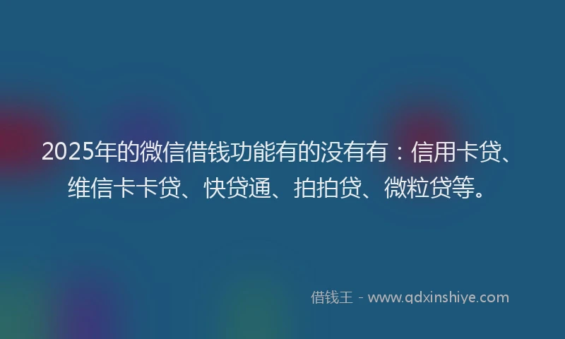 2025年的微信借钱功能有的没有有：信用卡贷、维信卡卡贷、快贷通、拍拍贷、微粒贷等。