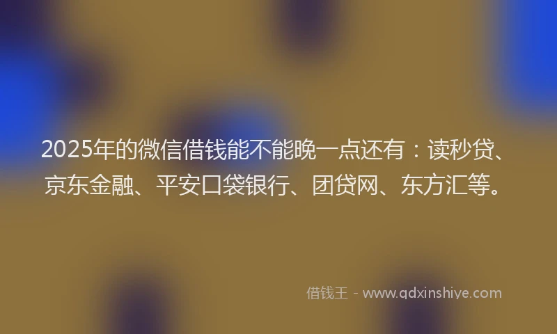2025年的微信借钱能不能晚一点还有：读秒贷、京东金融、平安口袋银行、团贷网、东方汇等。