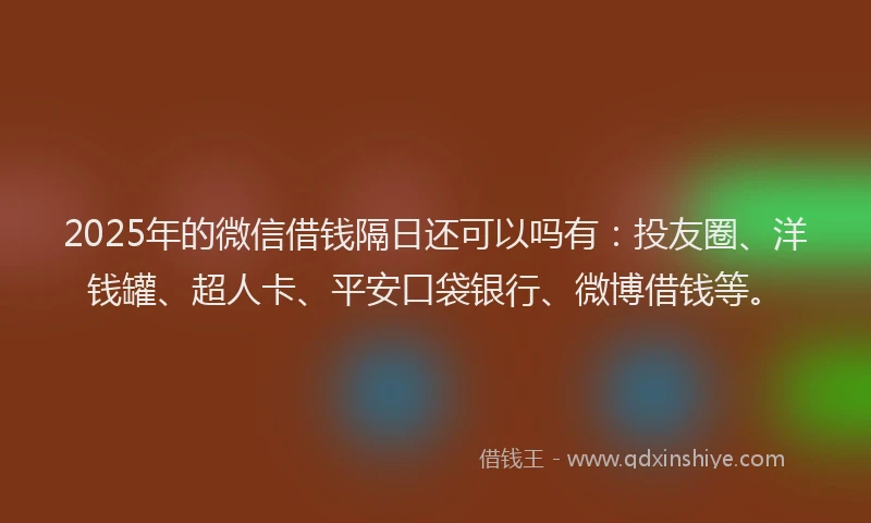 2025年的微信借钱隔日还可以吗有：投友圈、洋钱罐、超人卡、平安口袋银行、微博借钱等。