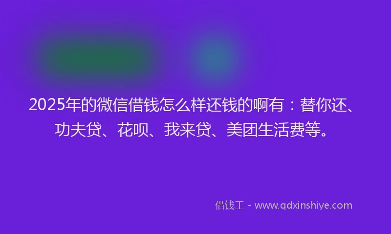 2025年的微信借钱怎么样还钱的啊有：替你还、功夫贷、花呗、我来贷、美团生活费等。
