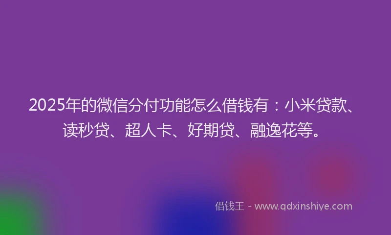 2025年的微信分付功能怎么借钱有：小米贷款、读秒贷、超人卡、好期贷、融逸花等。