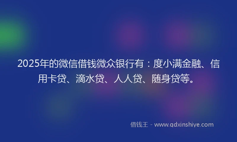 2025年的微信借钱微众银行有：度小满金融、信用卡贷、滴水贷、人人贷、随身贷等。