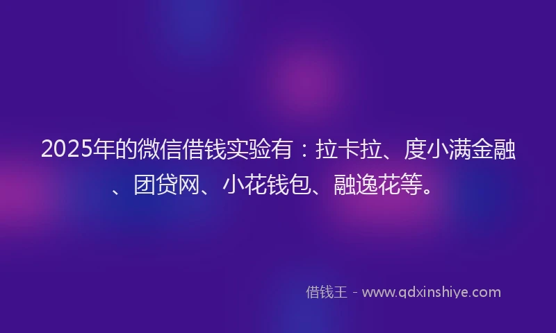 2025年的微信借钱实验有：拉卡拉、度小满金融、团贷网、小花钱包、融逸花等。
