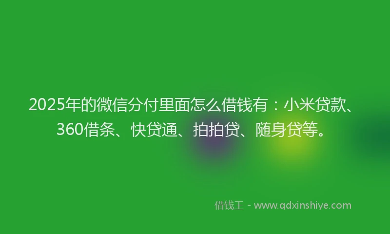2025年的微信分付里面怎么借钱有：小米贷款、360借条、快贷通、拍拍贷、随身贷等。