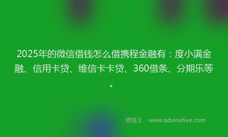 2025年的微信借钱怎么借携程金融有：度小满金融、信用卡贷、维信卡卡贷、360借条、分期乐等。