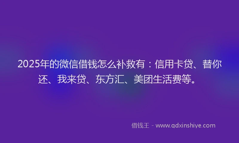 2025年的微信借钱怎么补救有：信用卡贷、替你还、我来贷、东方汇、美团生活费等。