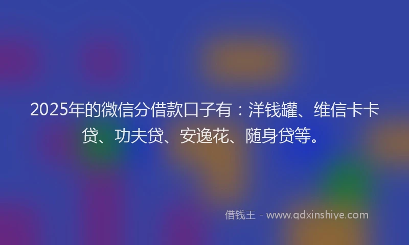 2025年的微信分借款口子有：洋钱罐、维信卡卡贷、功夫贷、安逸花、随身贷等。